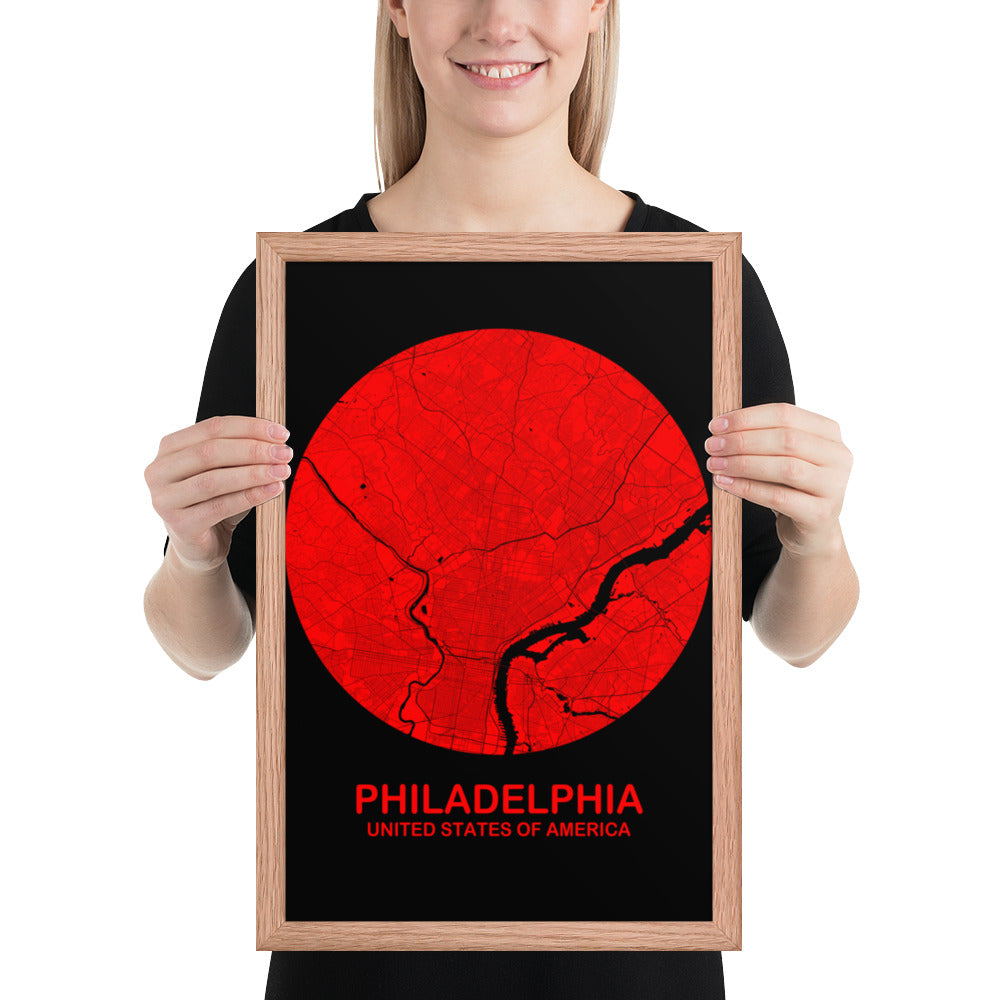 Philadelphia Circular Red Framed Map