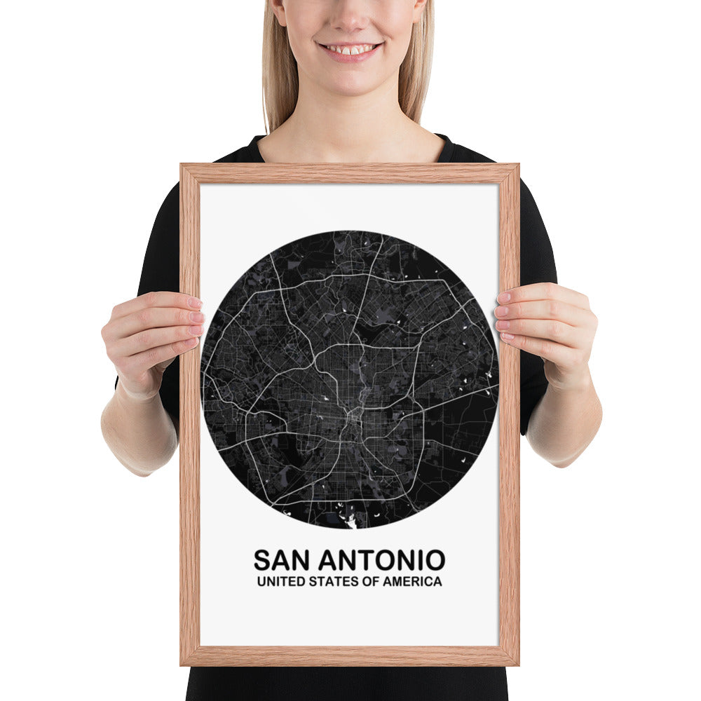 San Antonio Circular Black Framed Map