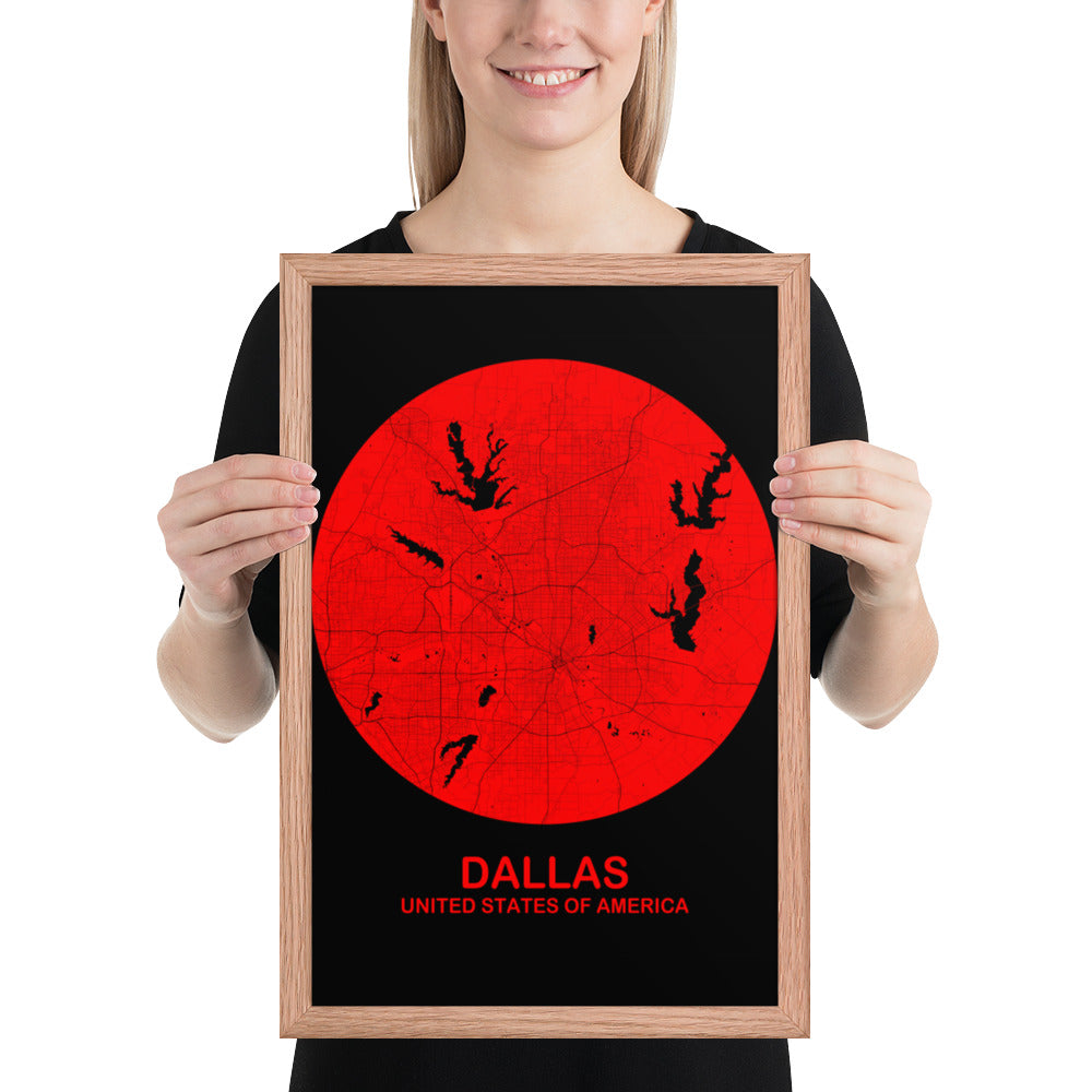 Dallas Circular Red Framed Map