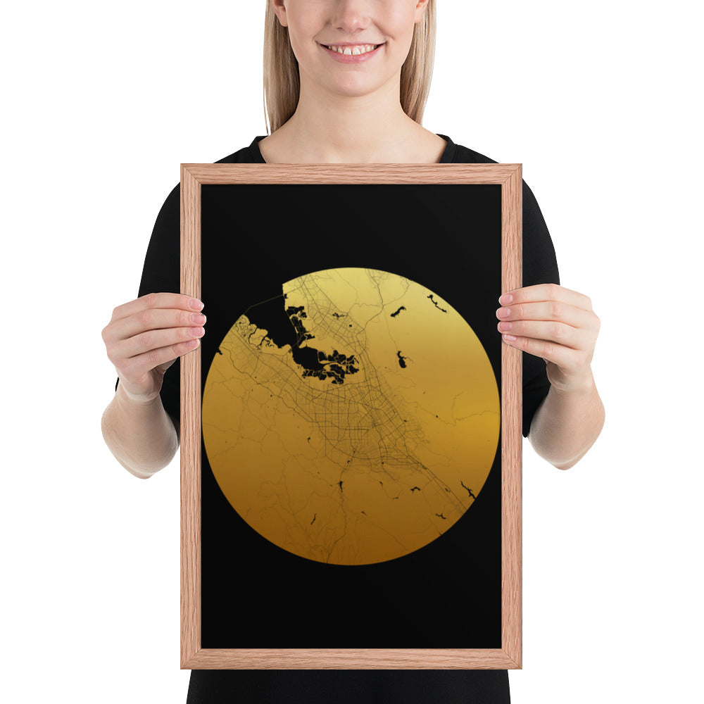 San Jose Gold on Black Framed Map