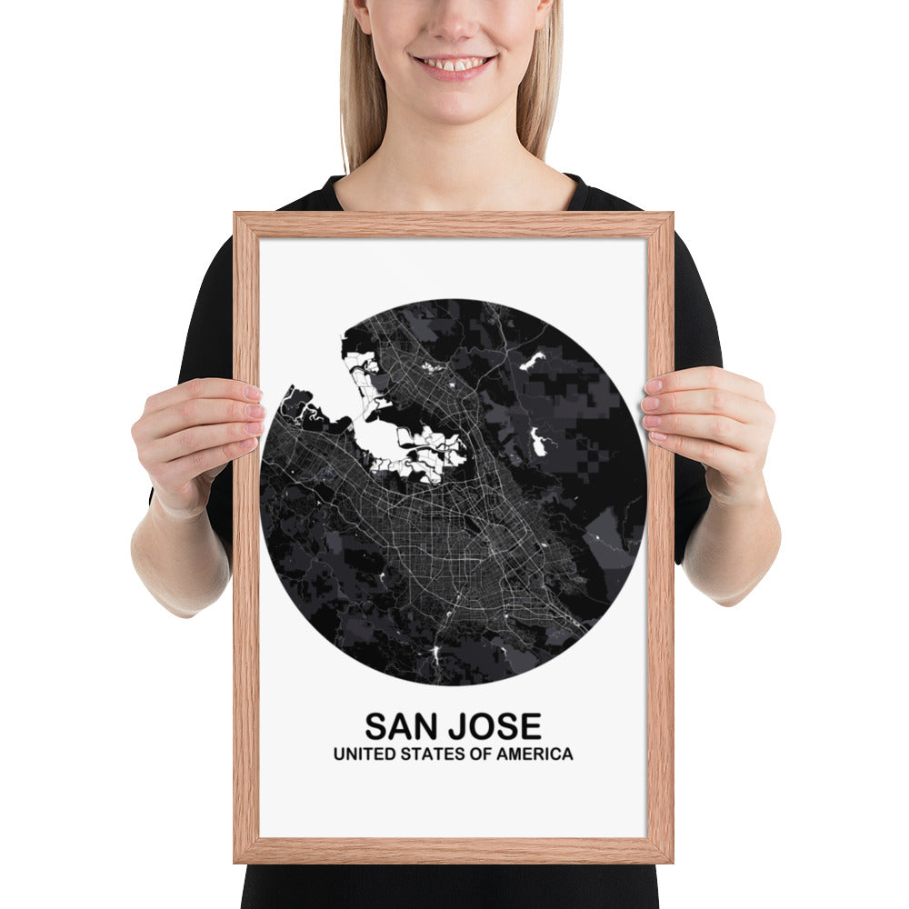 San Jose Circular Black Framed Map