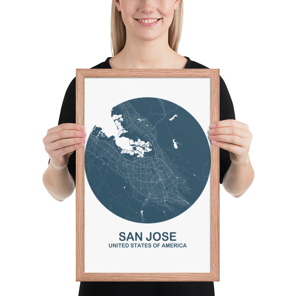 San Jose Circular Blue Framed Map