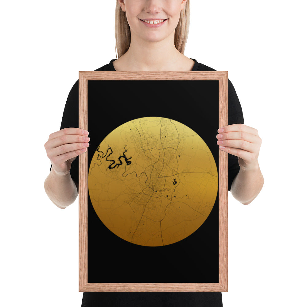 Austin Gold on Black Framed Map