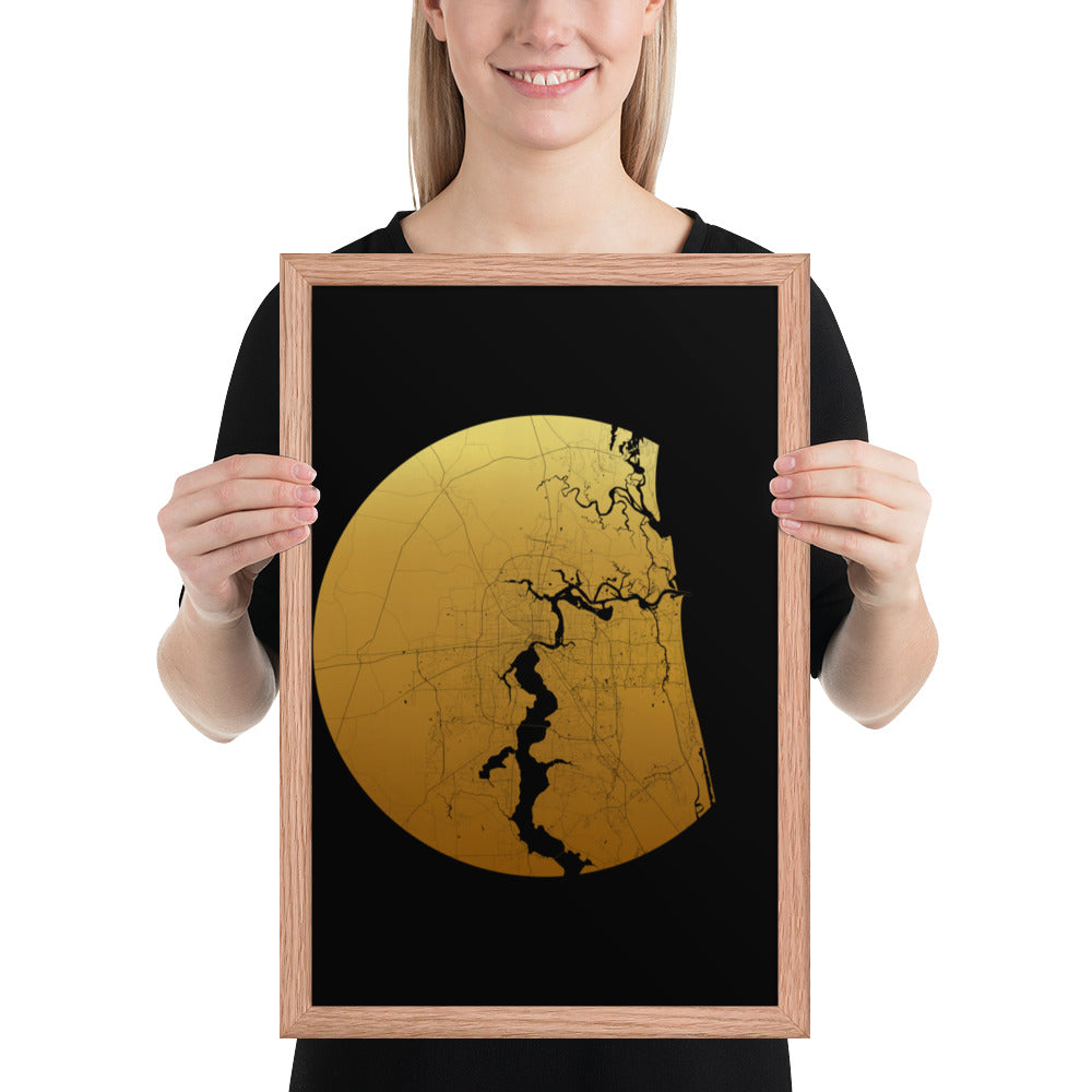 Jacksonville Gold on Black Framed Map