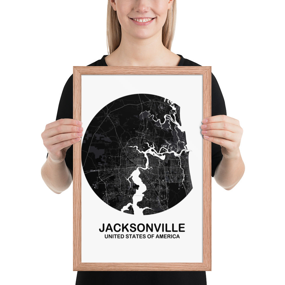 Jacksonville Circular Black Framed Map