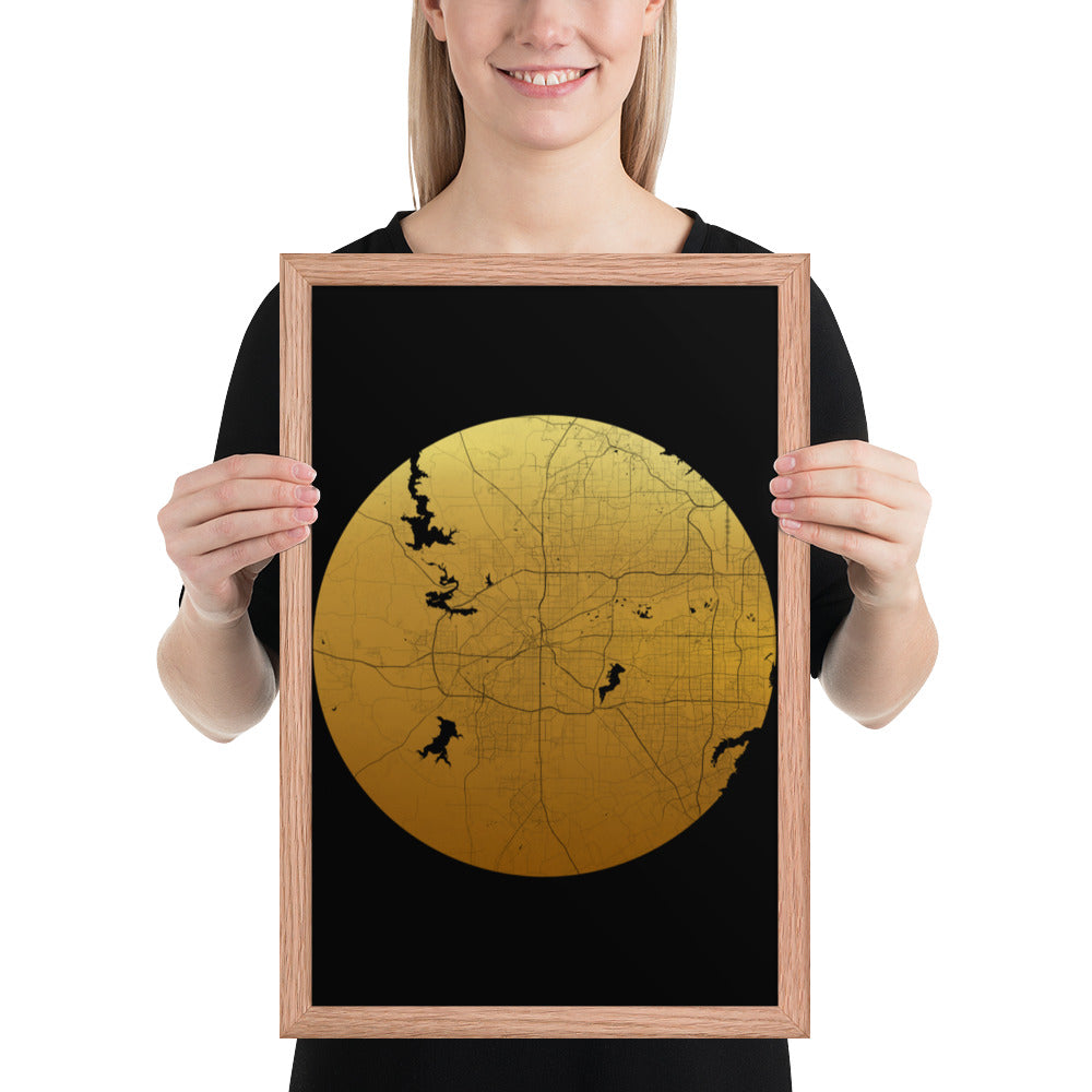 Fort Worth Gold on Black Framed Map