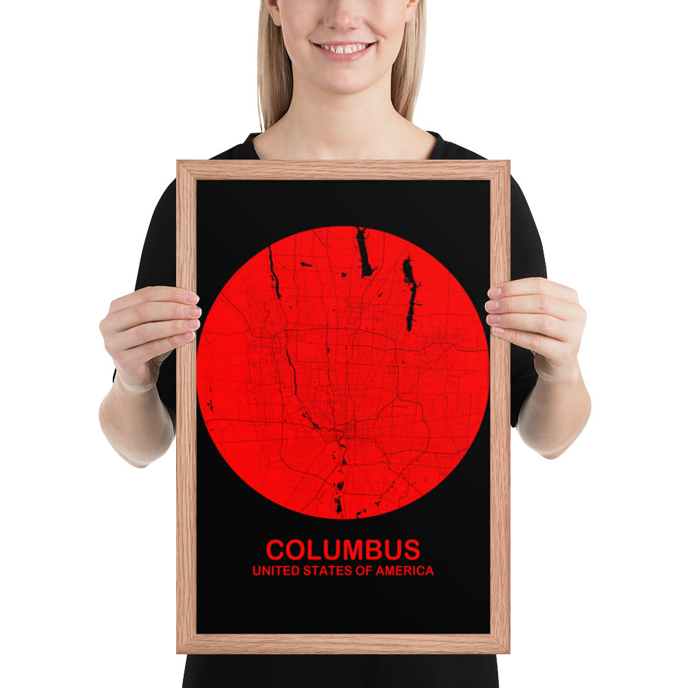 Columbus Circular Red Framed Map