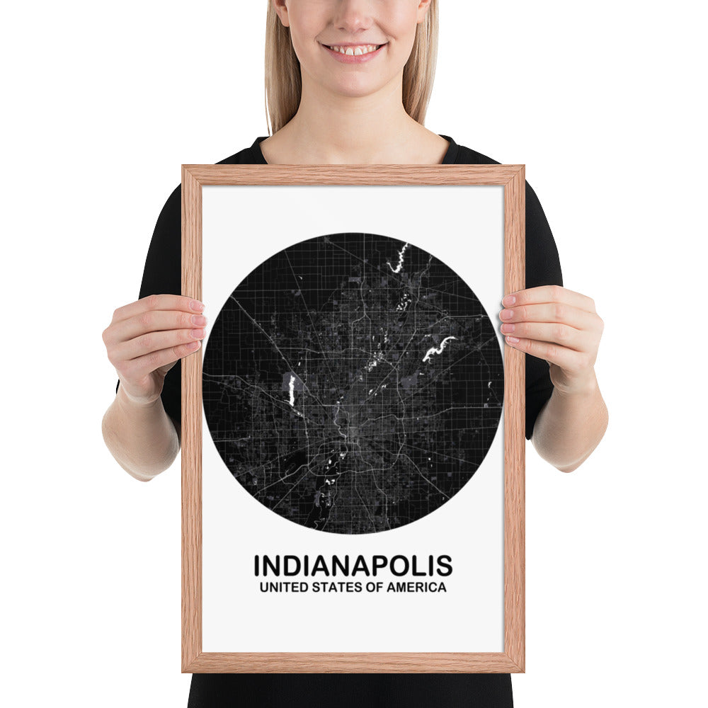 Indianapolis Circular Black Framed Map