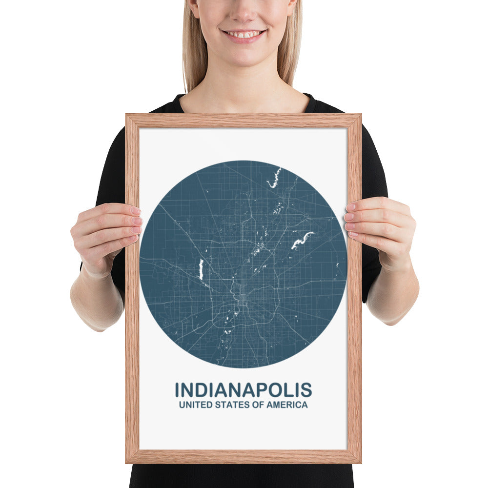 Indianapolis Circular Blue Framed Map