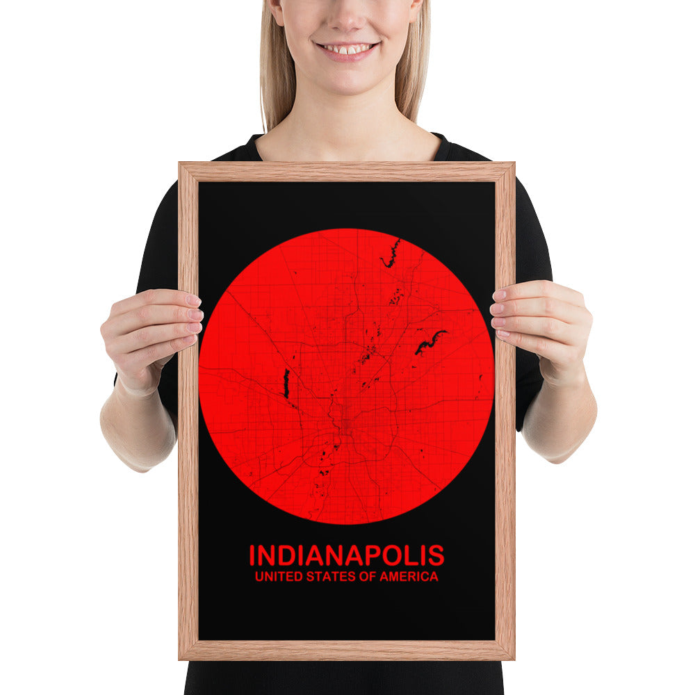 Indianapolis Circular Red Framed Map