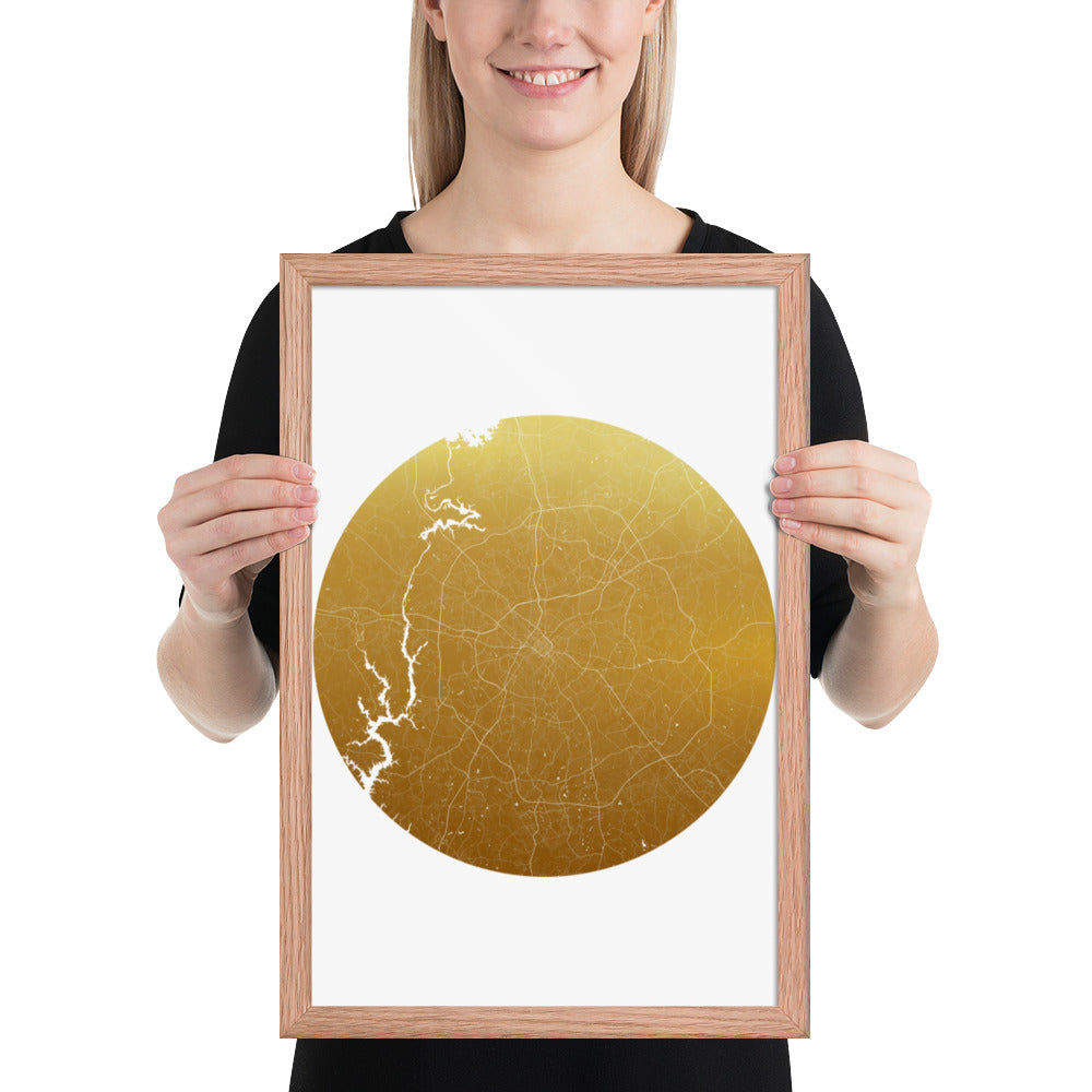 Charlotte Gold on White Framed Map