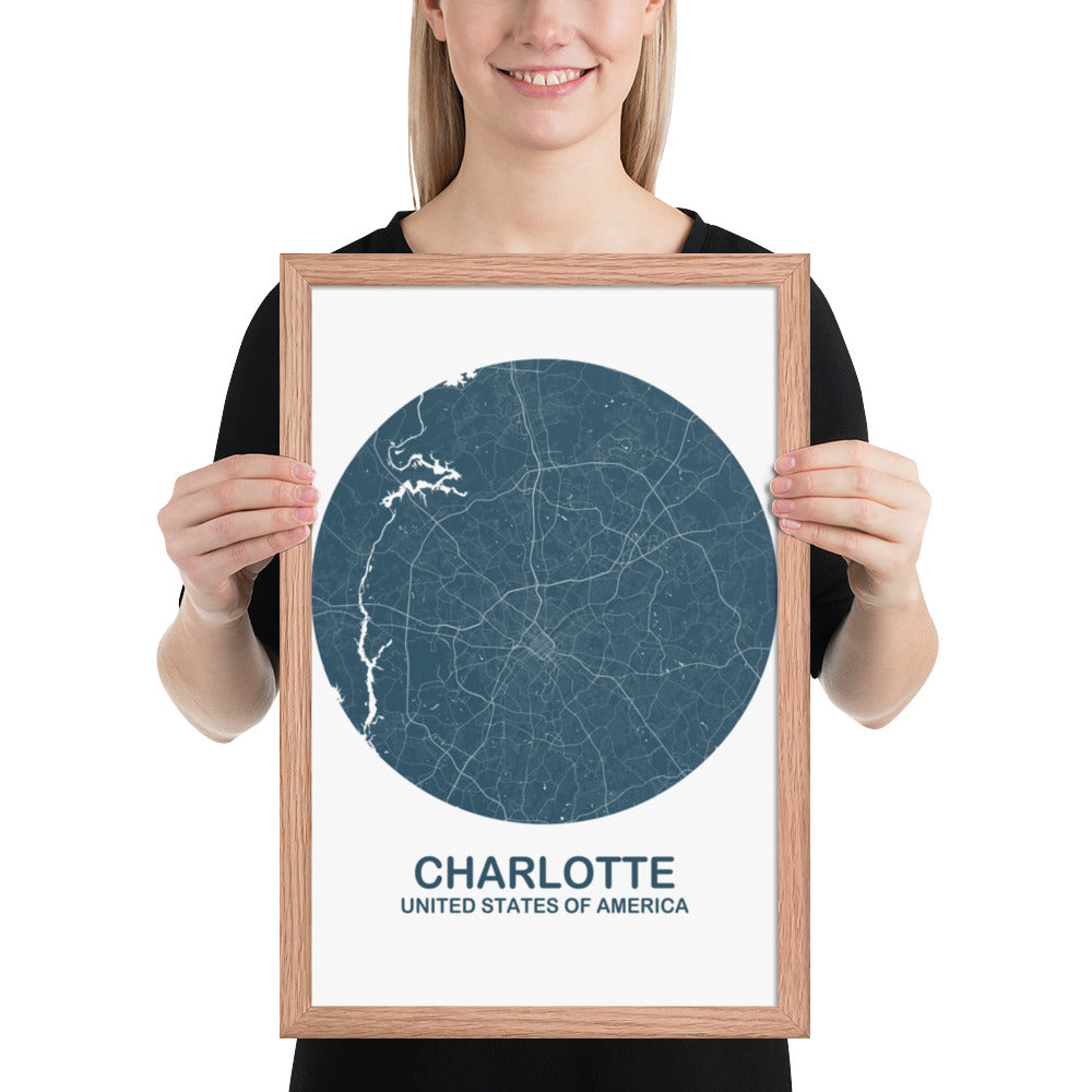 Charlotte Circular Blue Framed Map