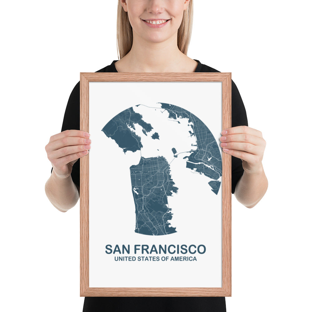 San Francisco Circular Blue Framed Map