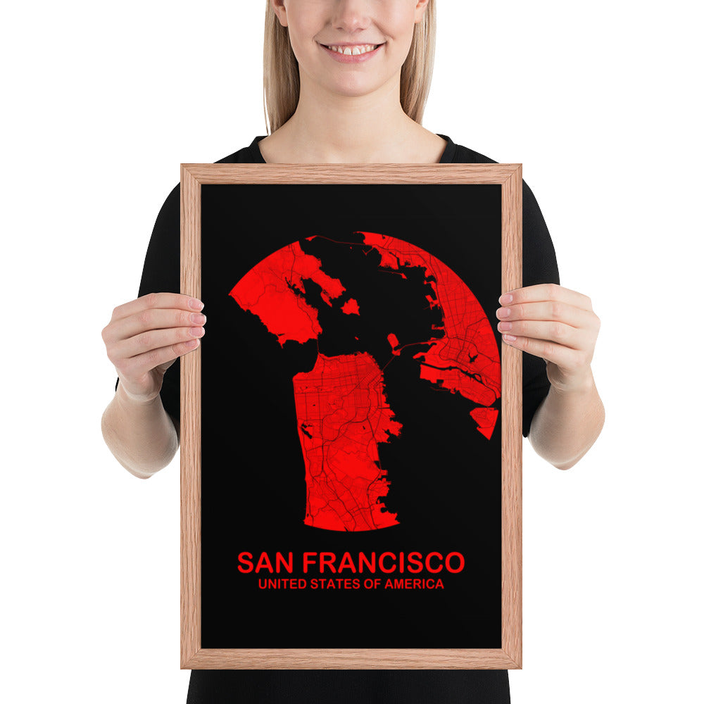 San Francisco Circular Red Framed Map