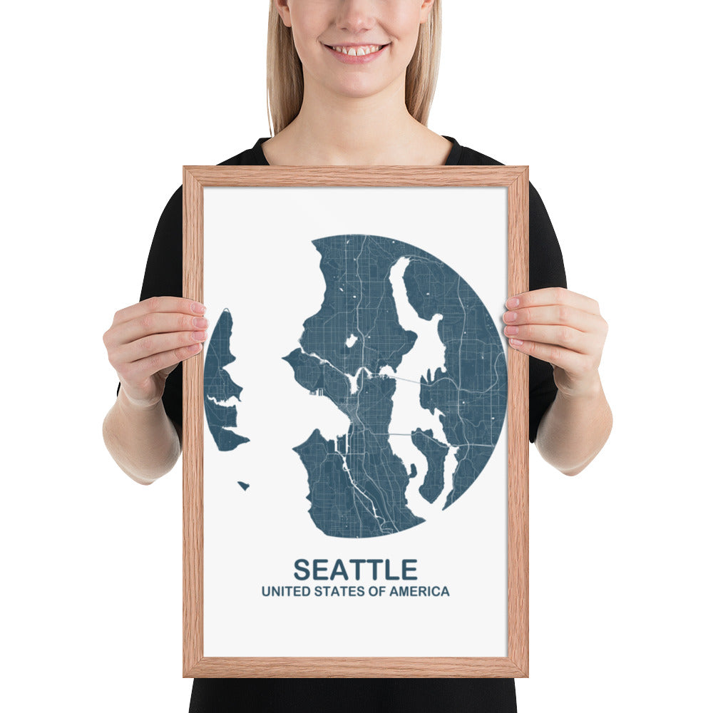 Seattle Circular Blue Framed Map