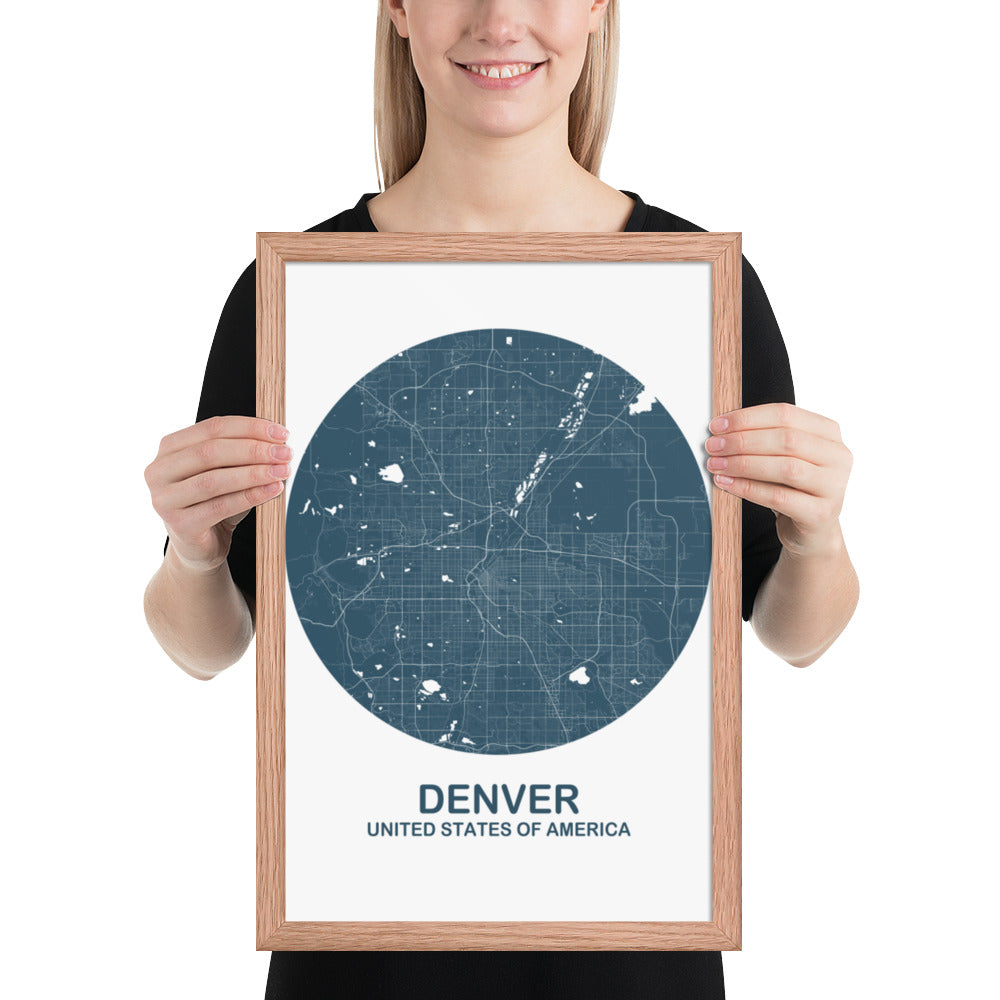 Denver Circular Blue Framed Map