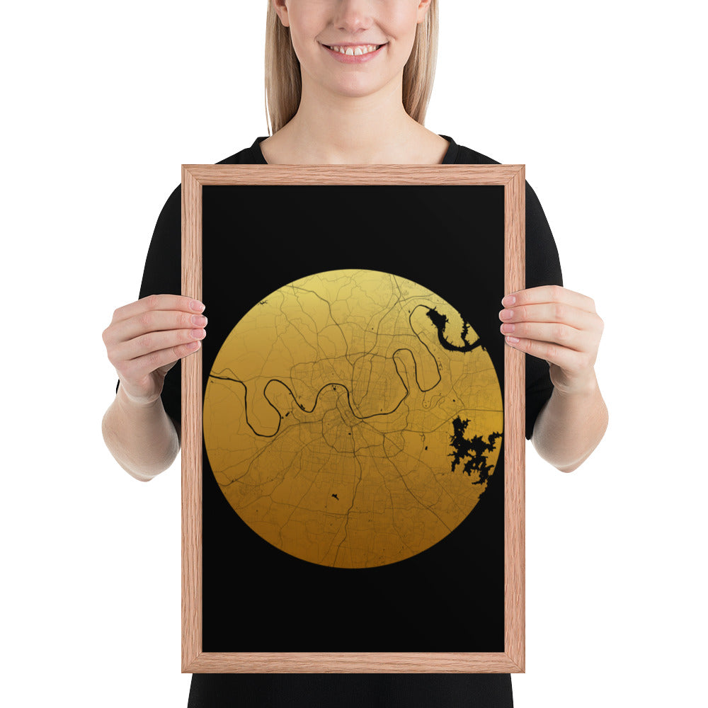 Nashville Gold on Black Framed Map