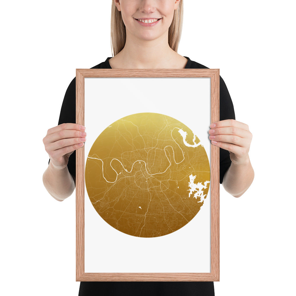 Nashville Gold on White Framed Map