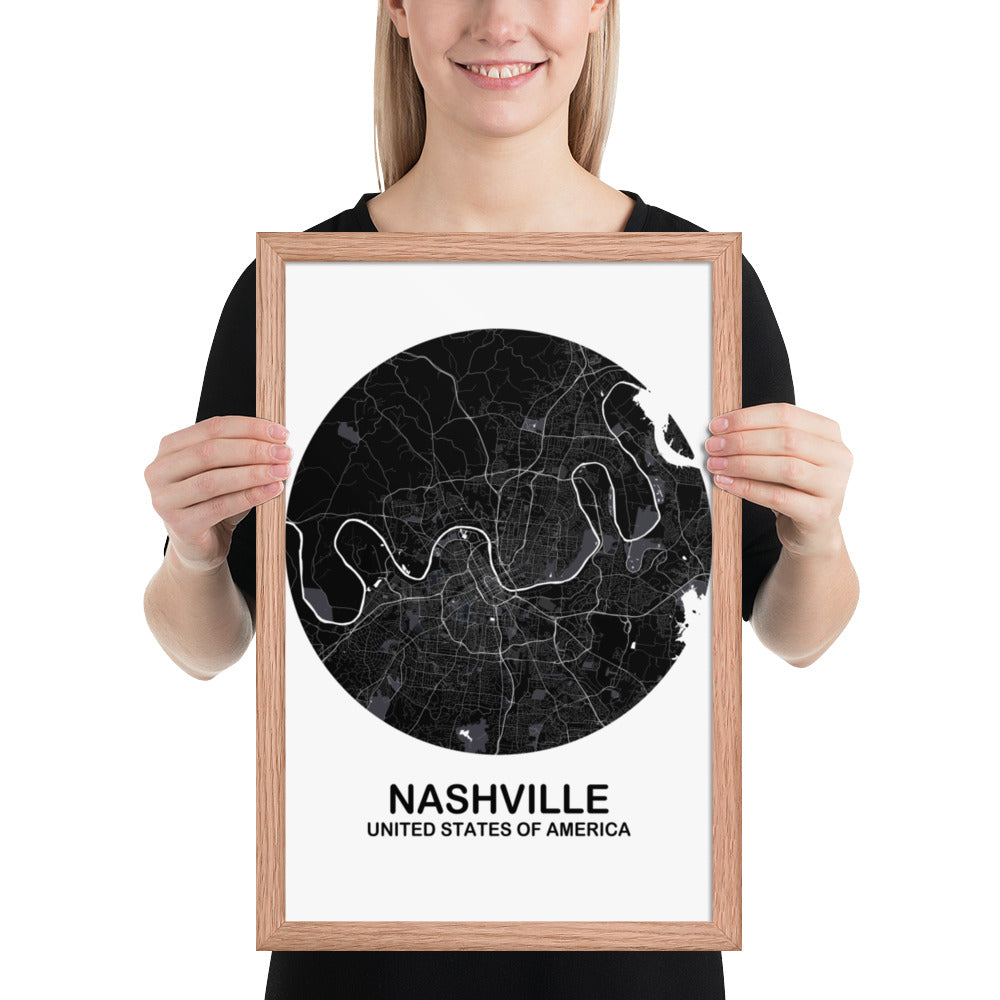 Nashville Circular Black Framed Map