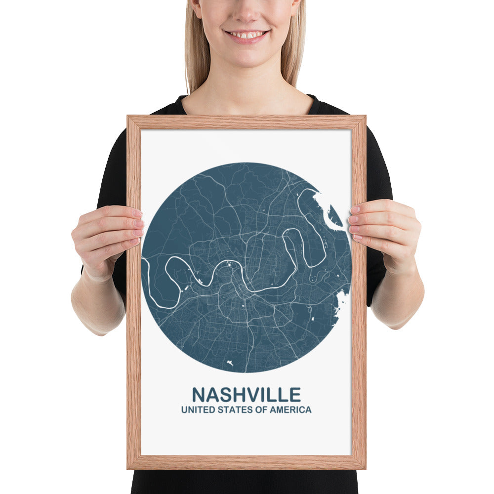 Nashville Circular Blue Framed Map