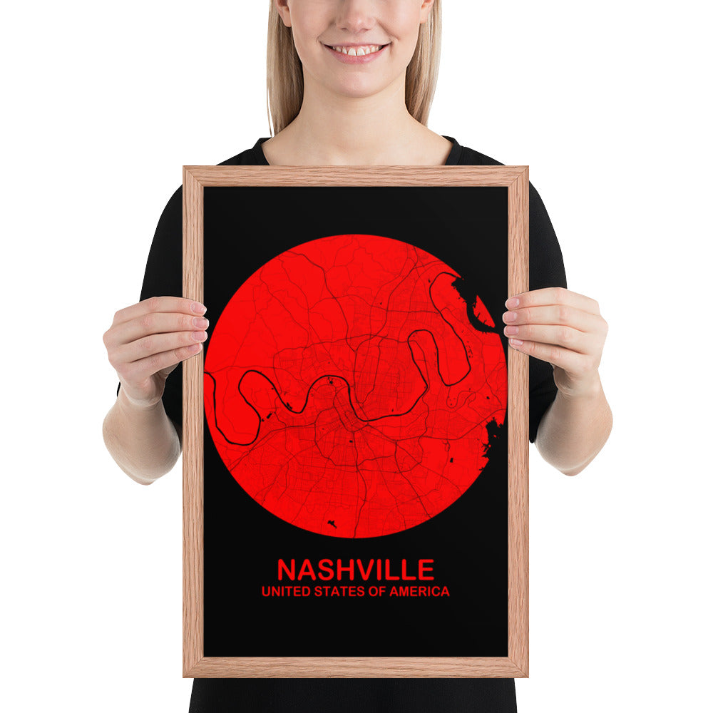 Nashville Circular Red Framed Map