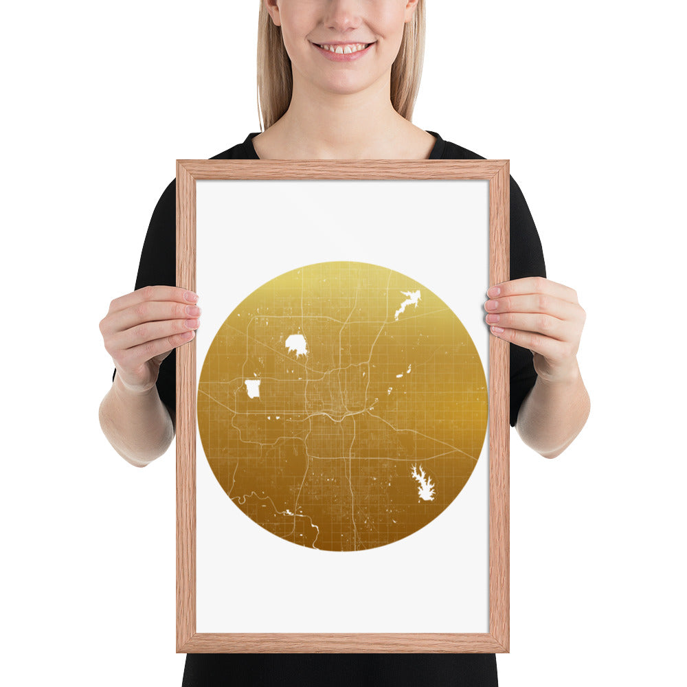 Oklahoma City Gold on White Framed Map