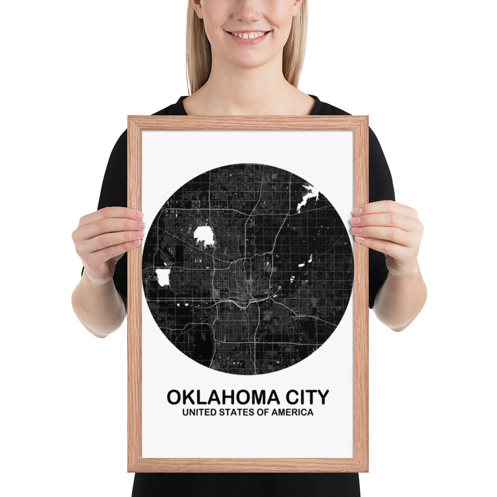 Oklahoma City Circular Black Framed Map