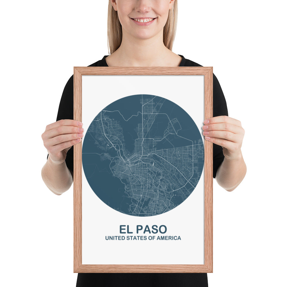 El Paso Circular Blue Framed Map