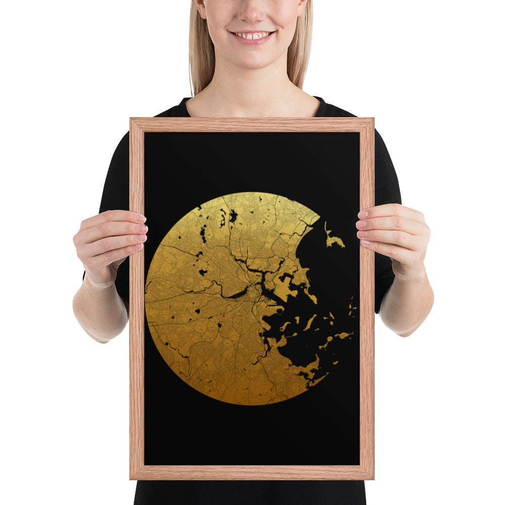 Boston Gold on Black Framed Map