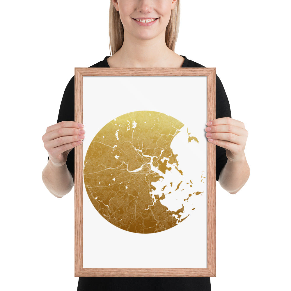 Boston Gold on White Framed Map