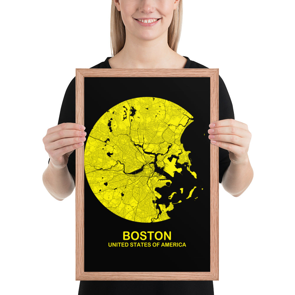 Boston Circular Yellow Framed Map