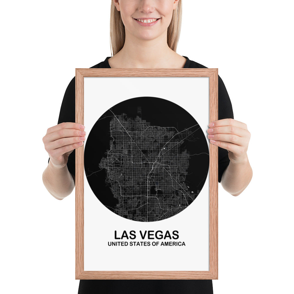 Las Vegas Circular Black Framed Map