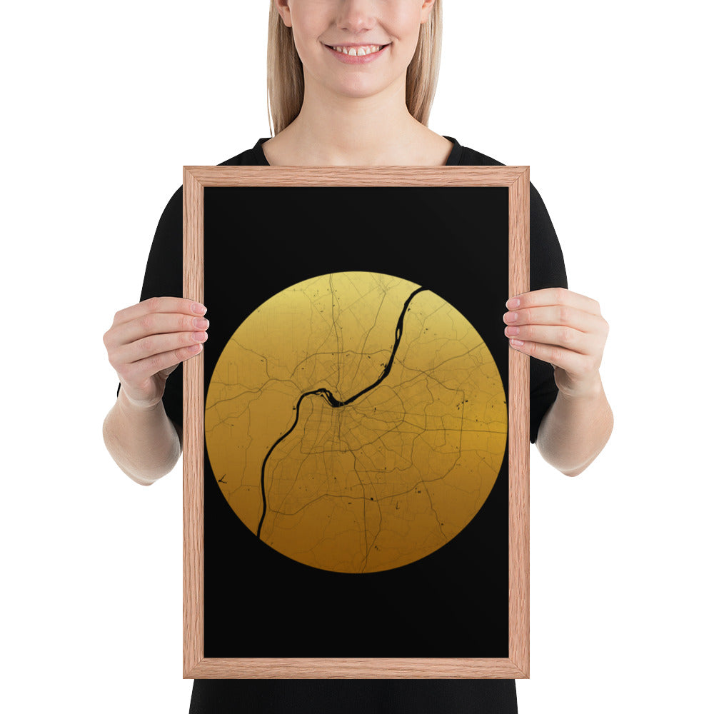 Louisville Gold on Black Framed Map