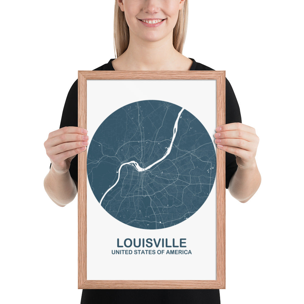 Louisville Circular Blue Framed Map