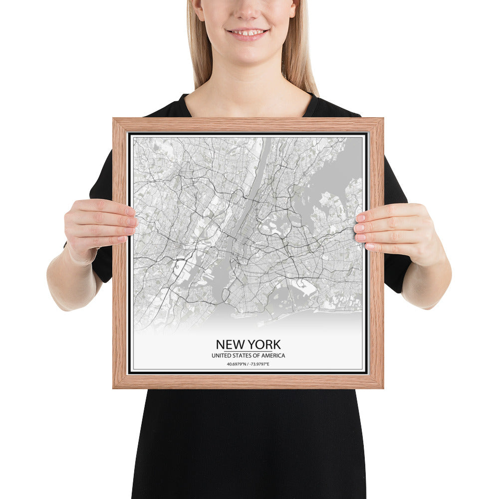 New York White Framed Map