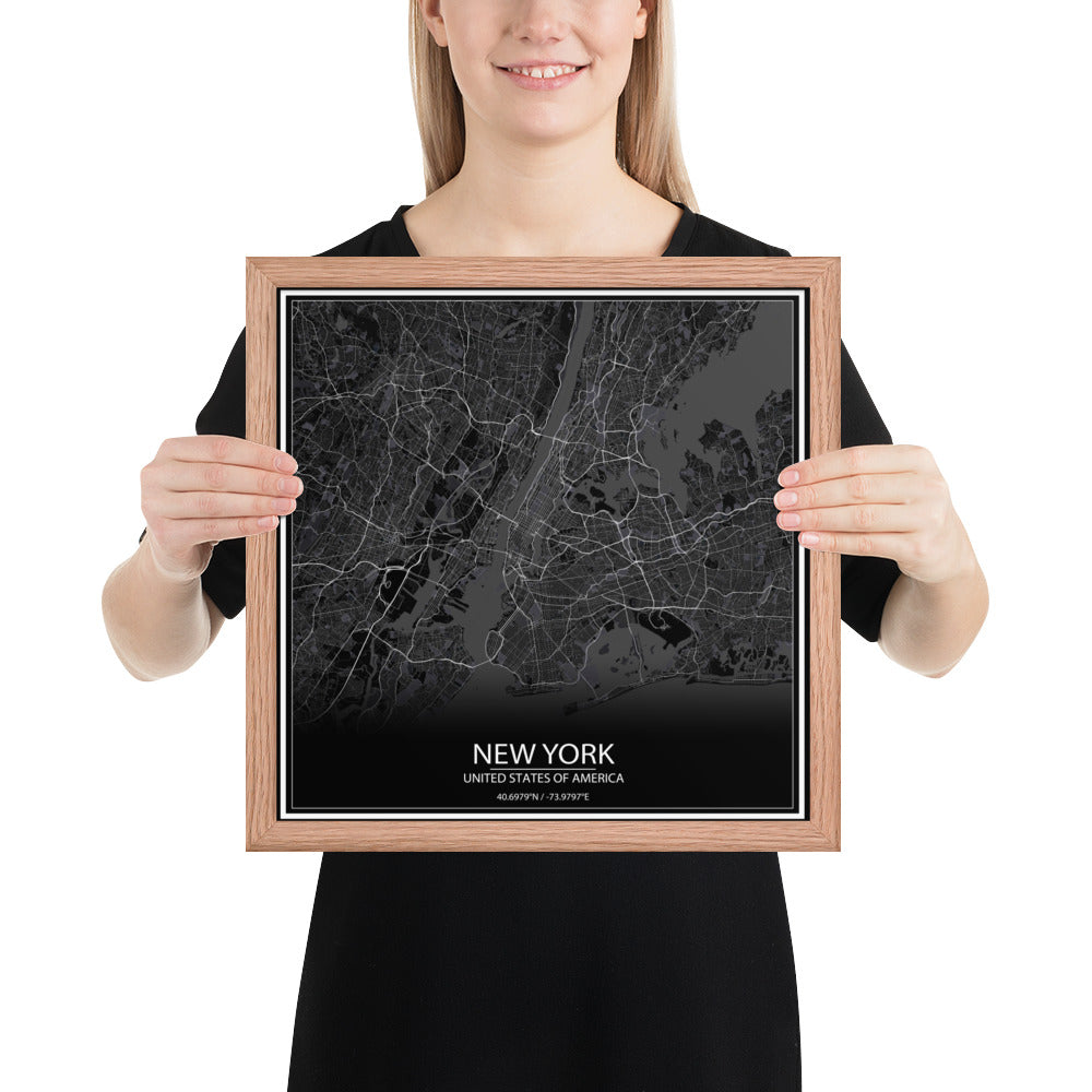 New York Black Framed Map