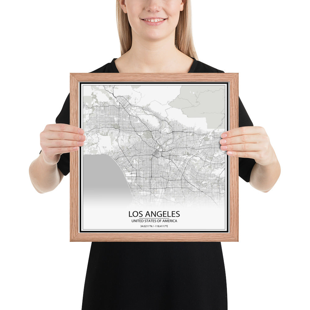 Los Angeles White Framed Map