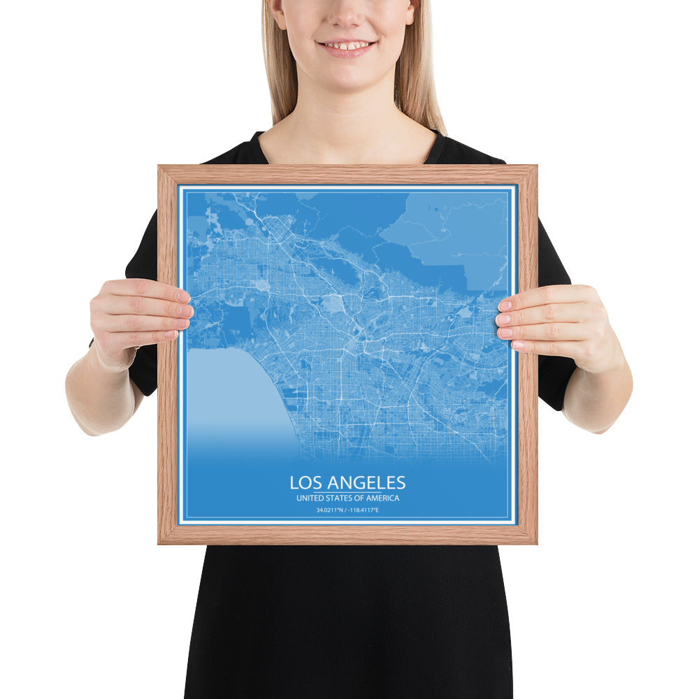 Los Angeles Blue and White Framed Map