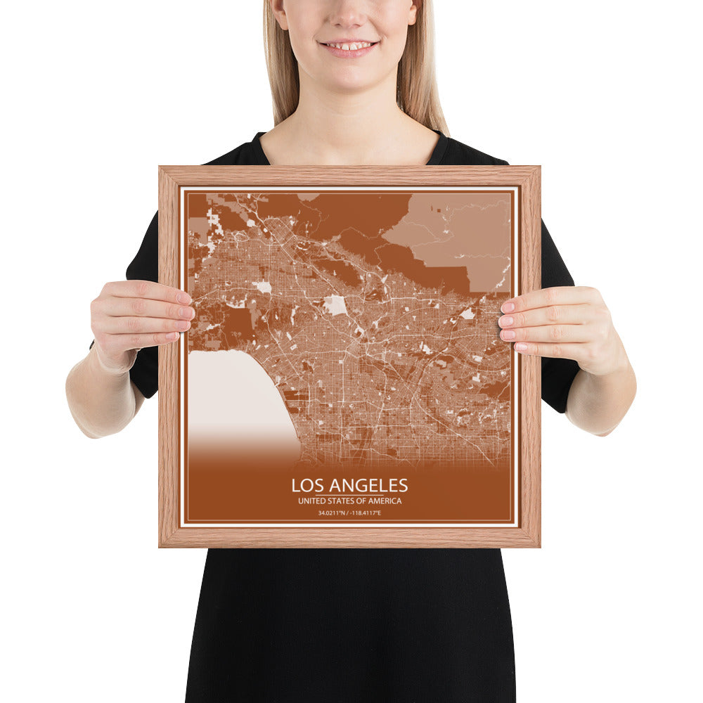 Los Angeles Brown and White Framed Map