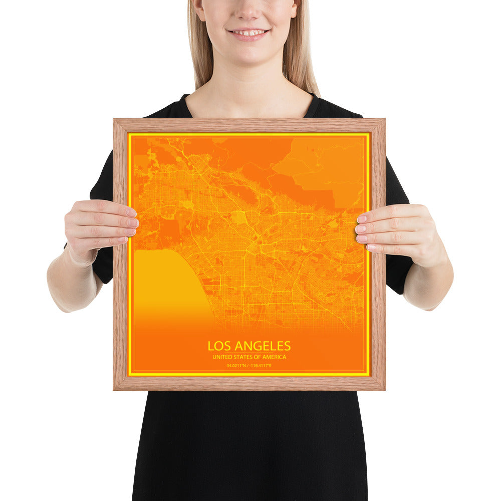 Los Angeles Orange and Yellow Framed Map