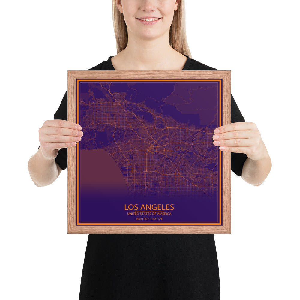 Los Angeles Purple and Orange Framed Map