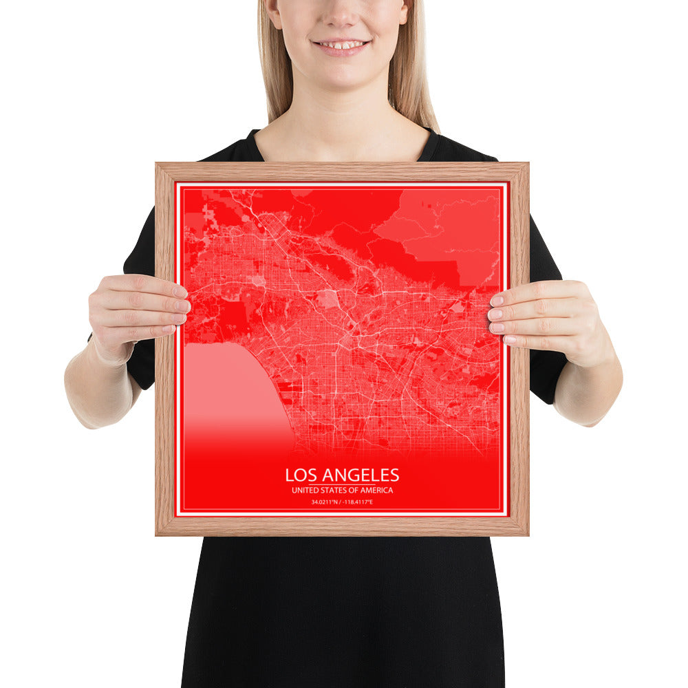 Los Angeles Red and White Framed Map