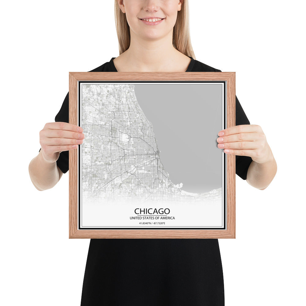 Chicago White Framed Map