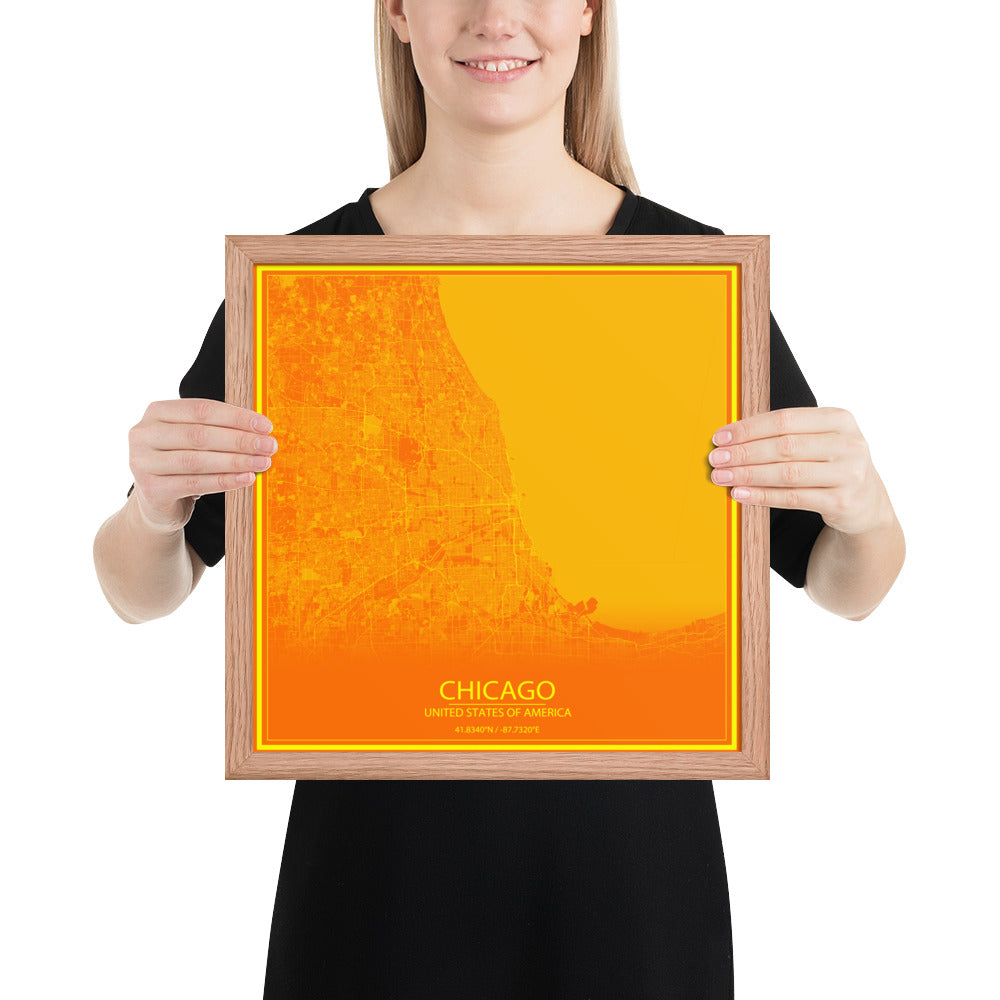 Chicago Orange and Yellow Framed Map