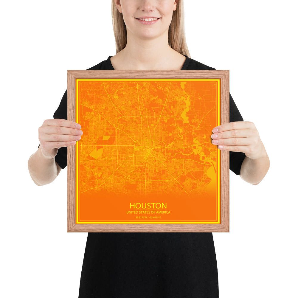 Houston Orange and Yellow Framed Map