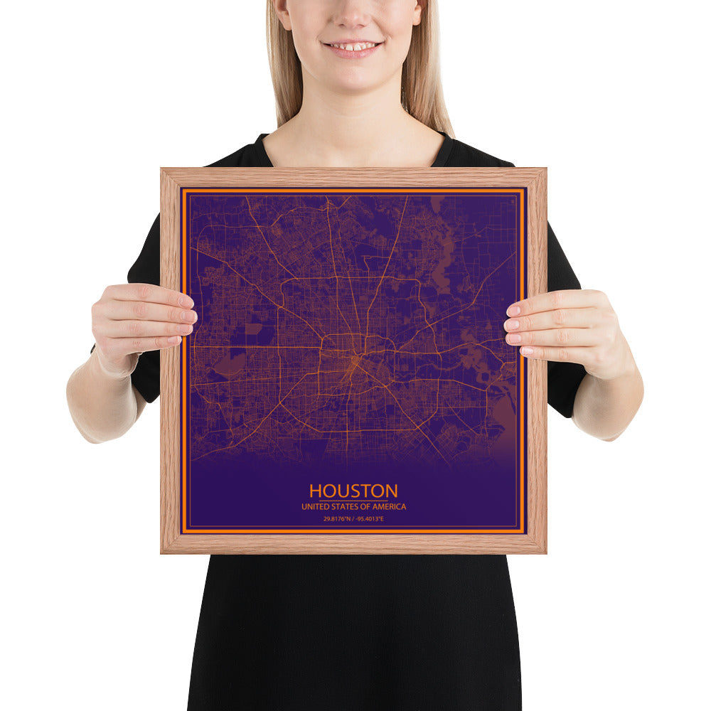 Houston Purple and Orange Framed Map