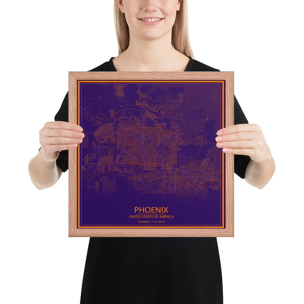 Phoenix Purple and Orange Framed Map