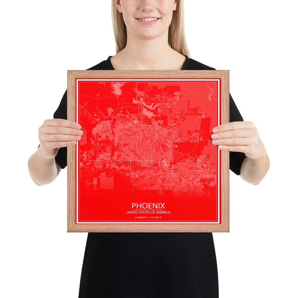 Phoenix Red and White Framed Map