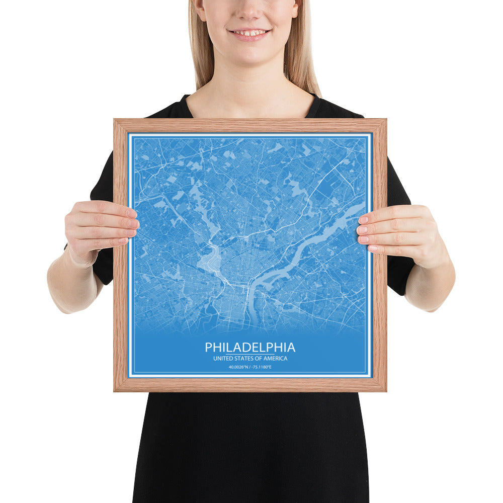 Philadelphia Blue and White Framed Map