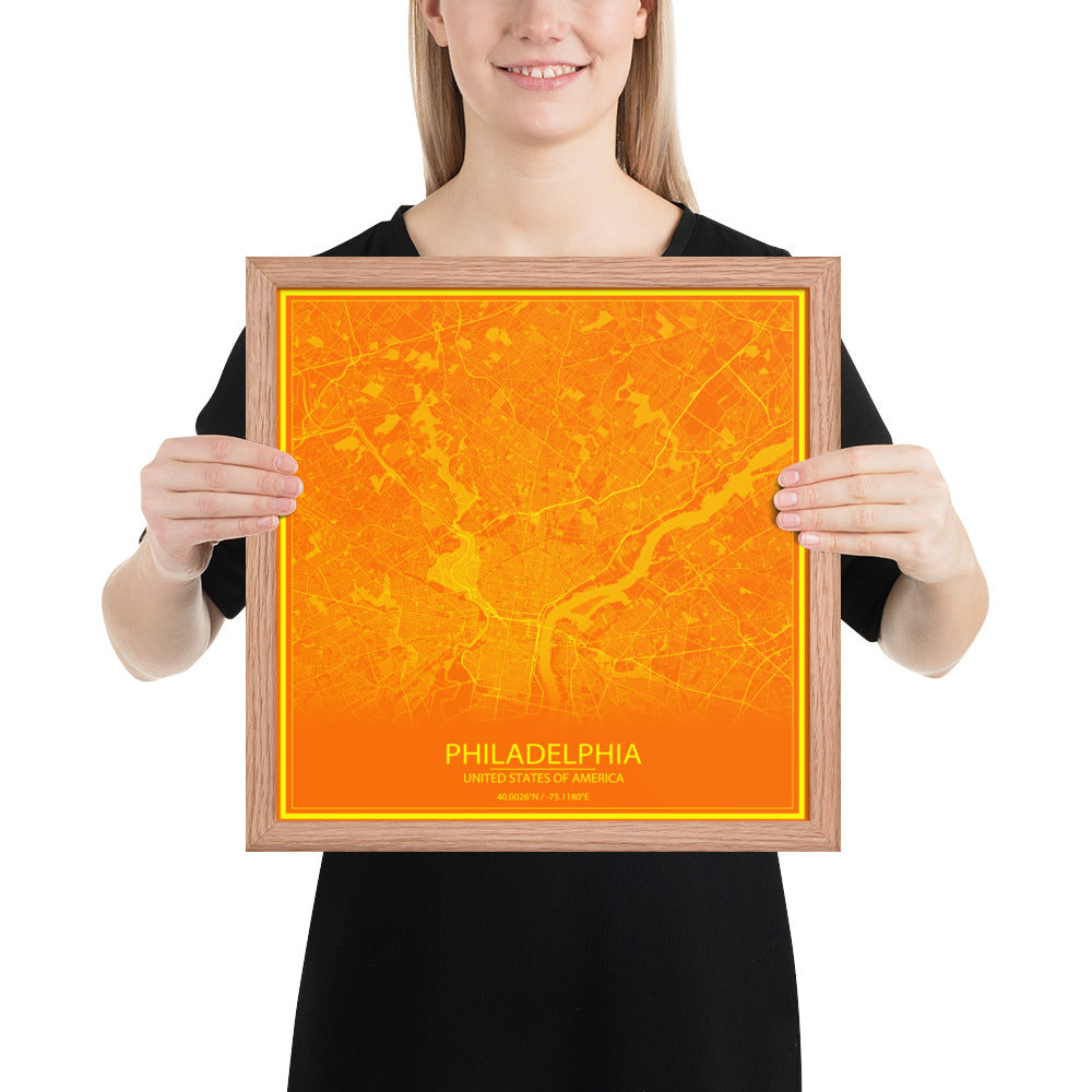 Philadelphia Orange and Yellow Framed Map